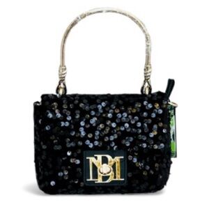 Badgley Mischka NWT Black Sequin Clutch with Gold Accents